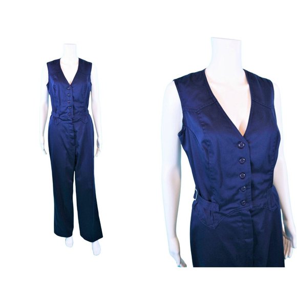 Vintage 1970s Navy Blue Button Down Jumpsuit Whip-O-Will